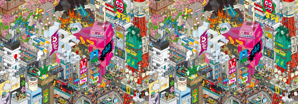 Juego de encontrar las siete dirferencias entres dos imágines pixel art de la ciudad de Tokyo en donLuis.es